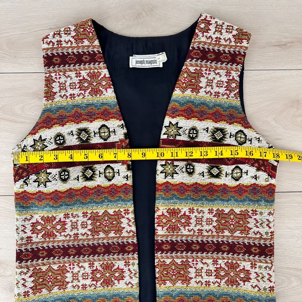 Vintage 70s Joseph Magnin Southwestern Tapestry Vest Long Open-Front Size Medium - Picture 10 of 13